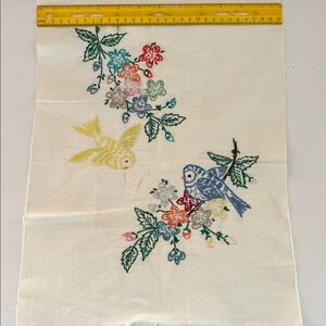 Vintage Completed Needlework Embroidered Bird and Floral Piece